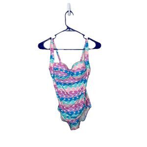 ROMENZA Targo Multicolor One Piece Swimsuit Green Pink Purple Size Medium New